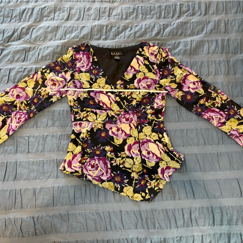 Nicole Miller Black Silk Top with Subtle Sheen